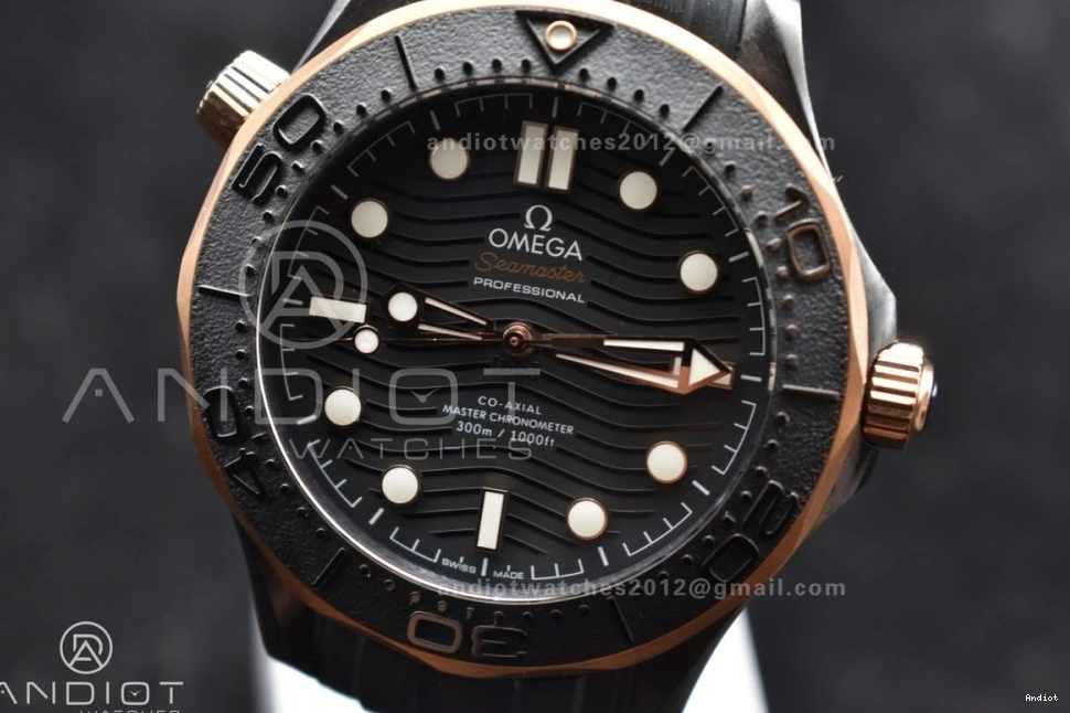 Best 300m Black Seamaster Dial Edition A8806 Ceramic Strap Black RG VSF Black 1:1 on 43.5mm Bezel Rubber 1220